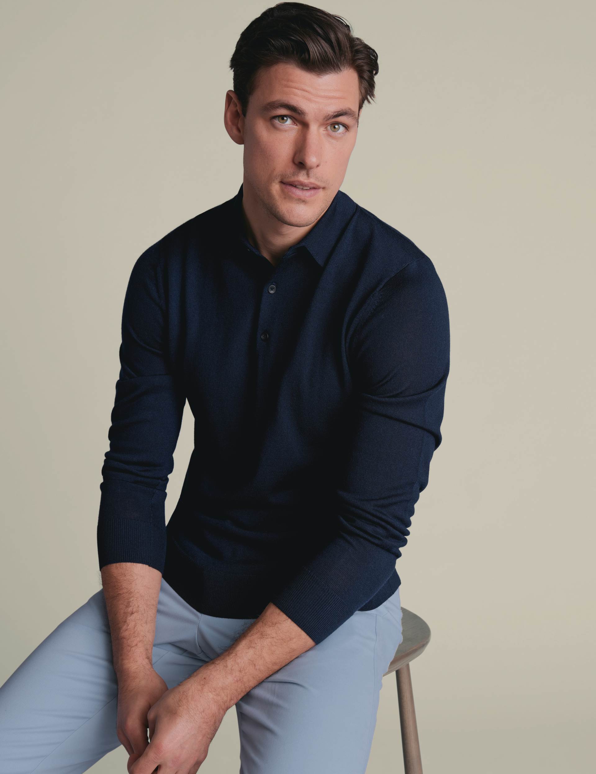 Navy blue pure merino polo neck jumper 2