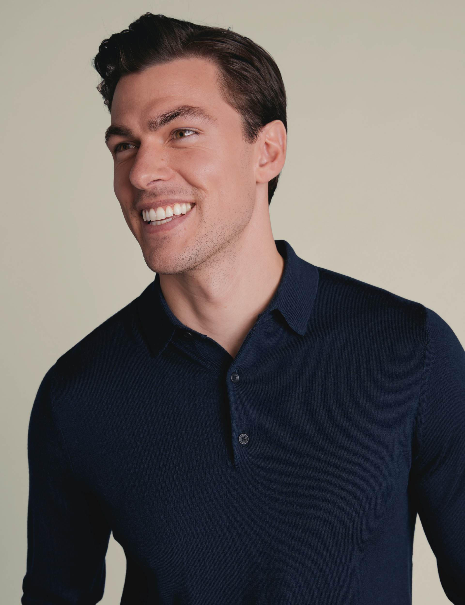 Navy blue pure merino polo neck jumper 3