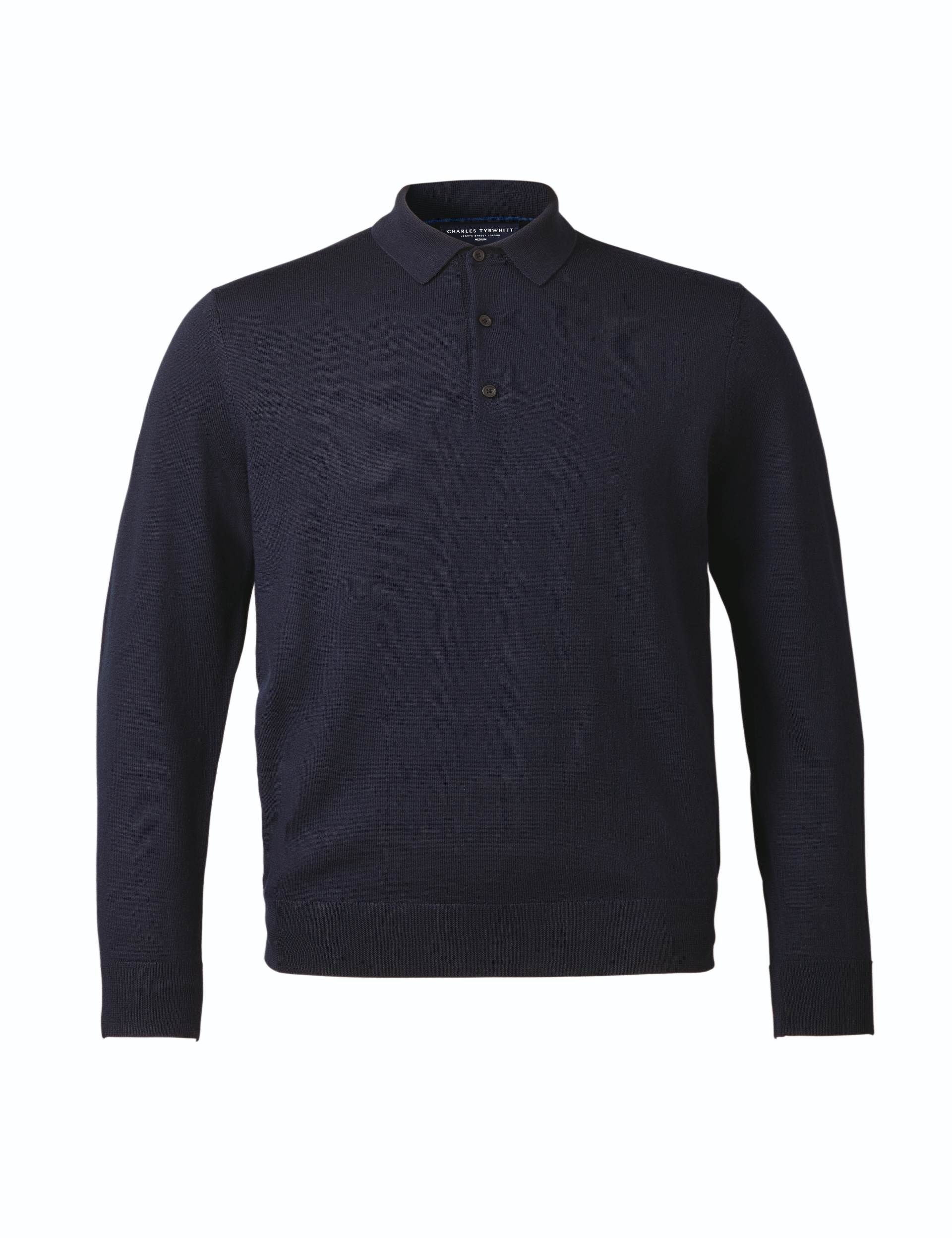 Navy blue pure merino polo neck jumper 4