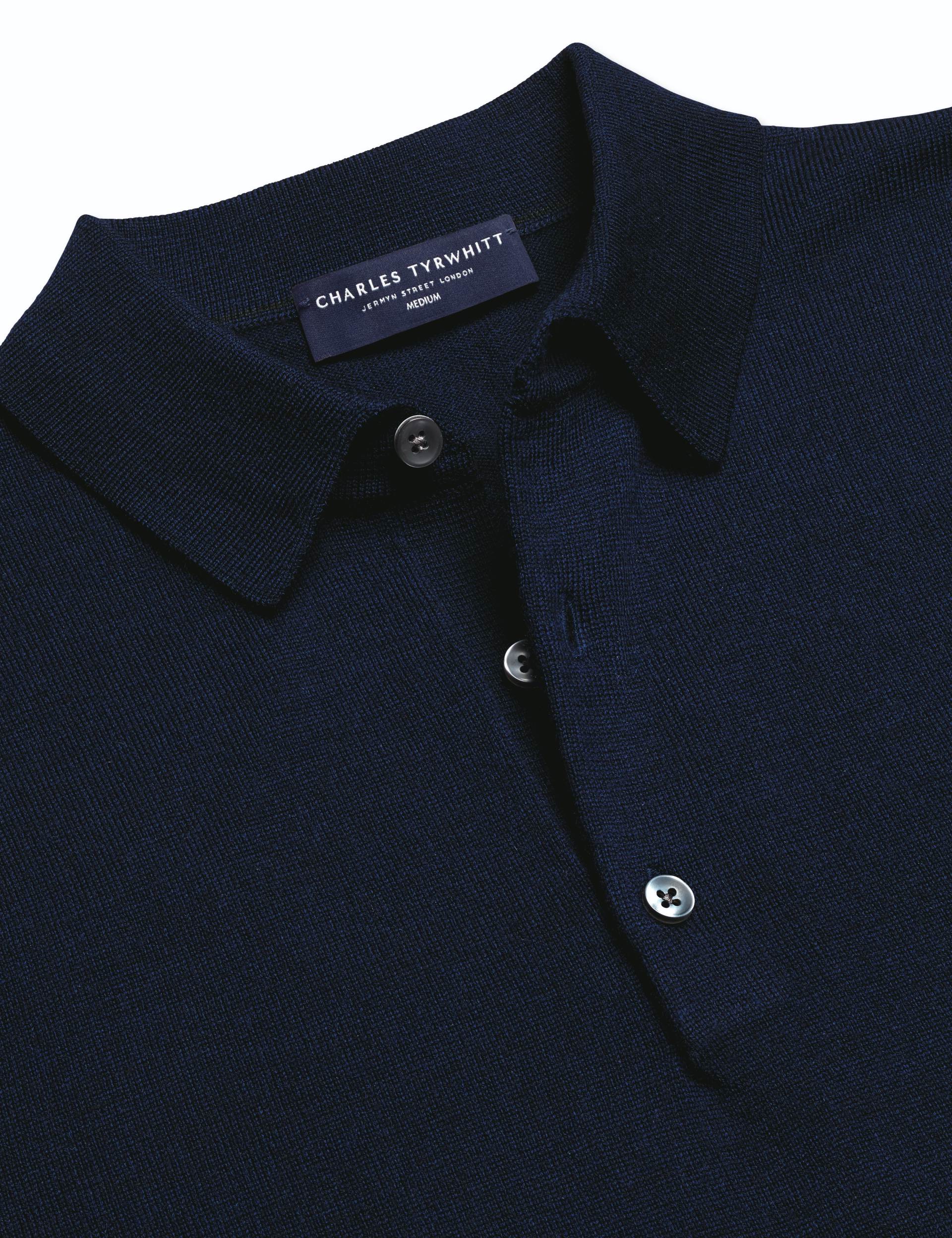 Navy blue pure merino polo neck jumper 5