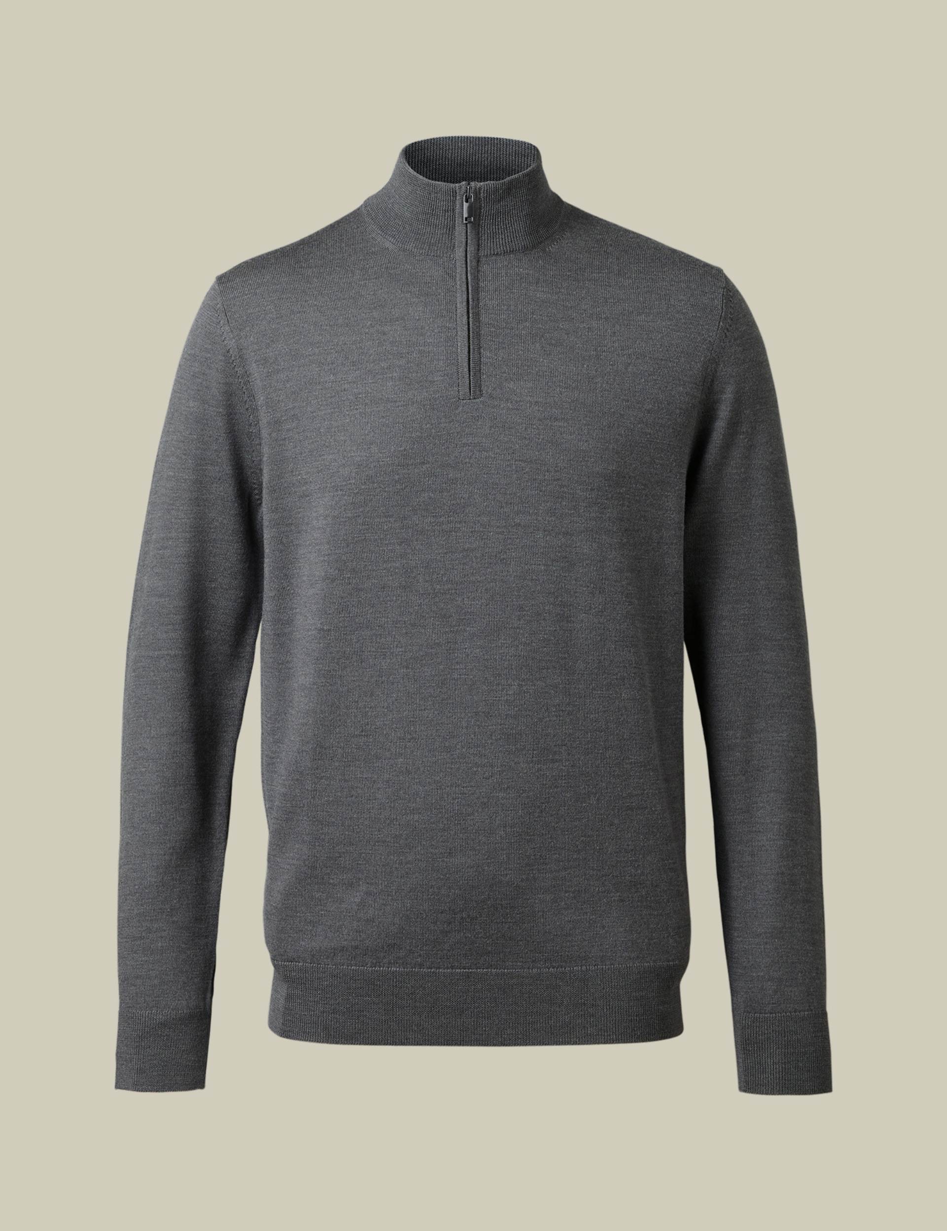 Grey pure merino zip neck jumper 4