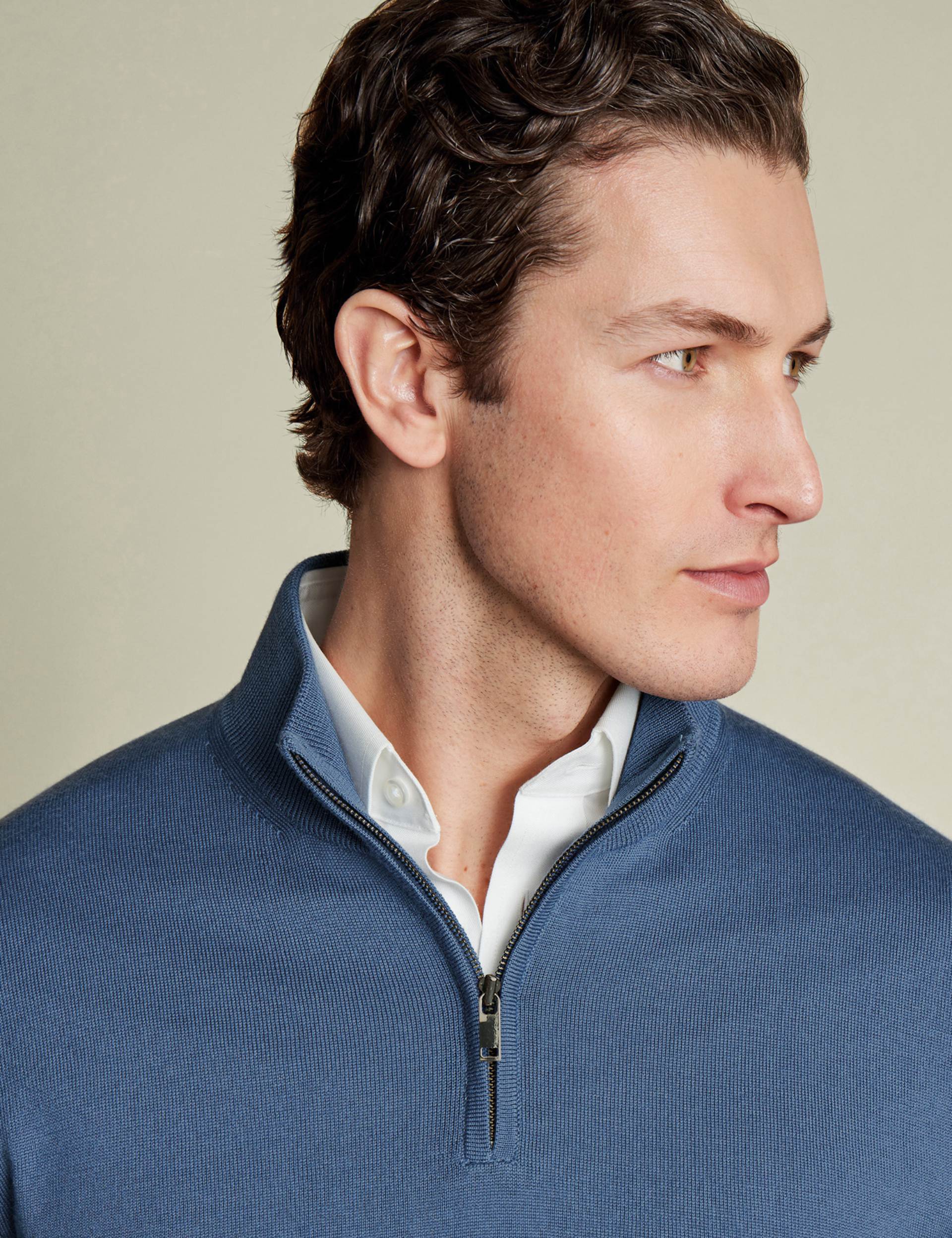 Steel blue pure merino zip neck jumper 2