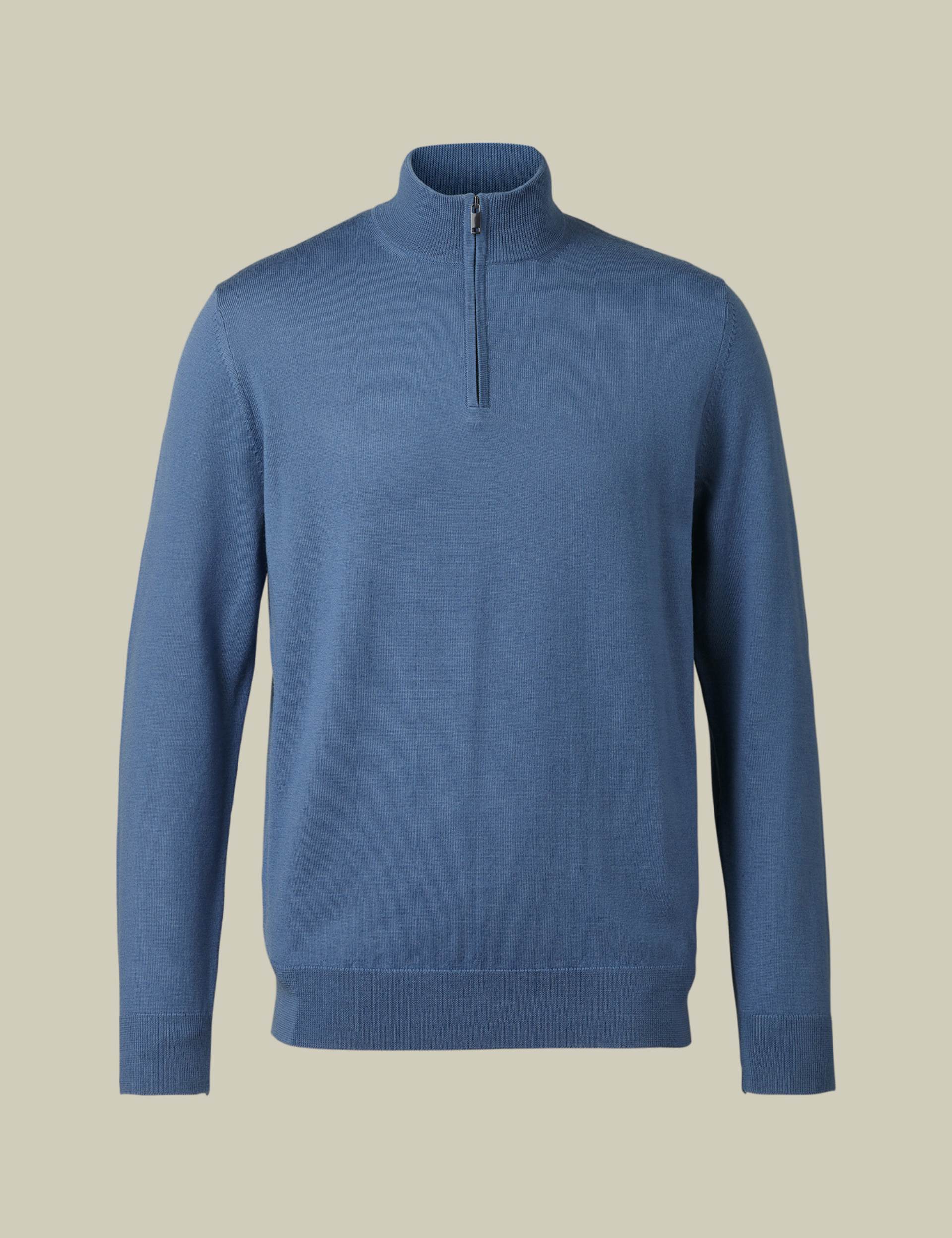 Steel blue pure merino zip neck jumper 3
