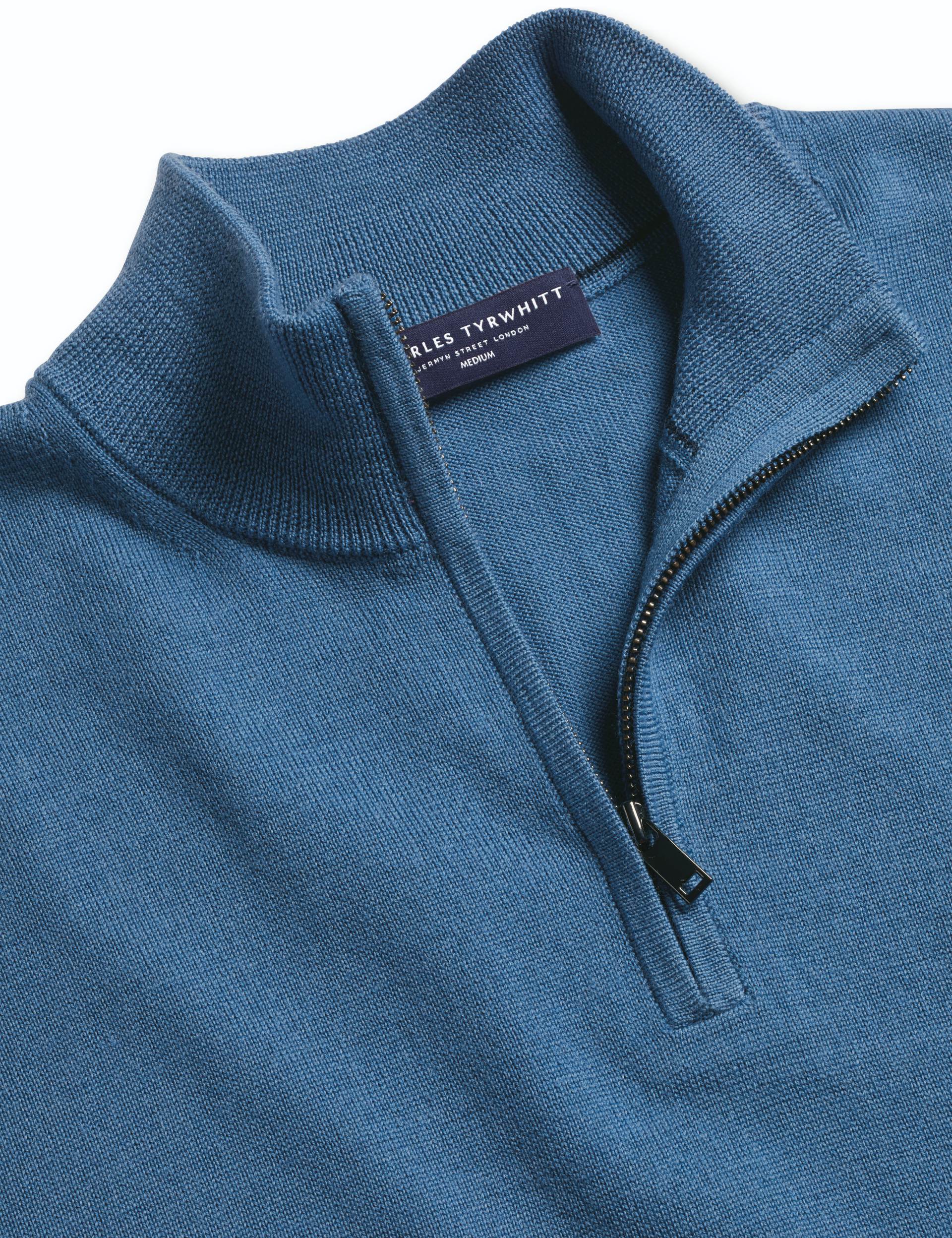 Steel blue pure merino zip neck jumper 4