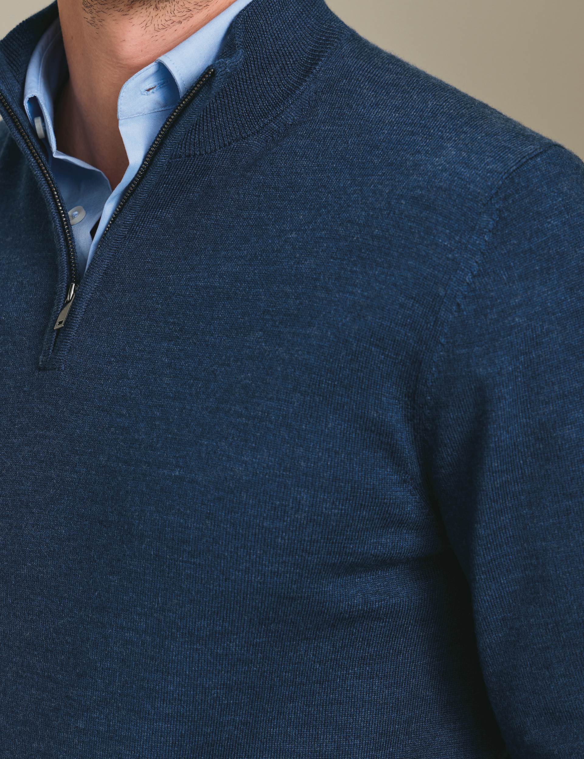 Ink blue pure merino zip neck jumper 2