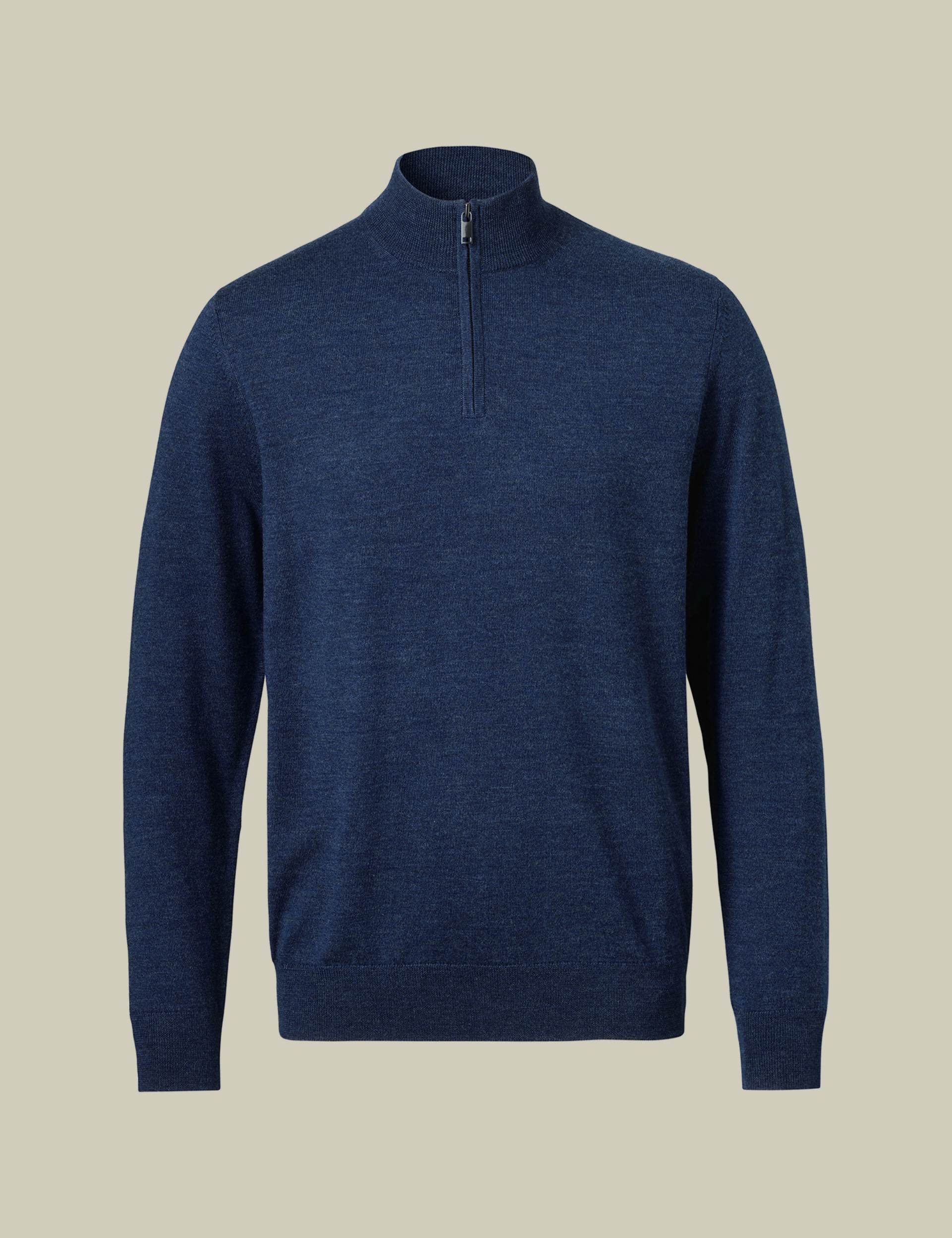 Ink blue pure merino zip neck jumper 3