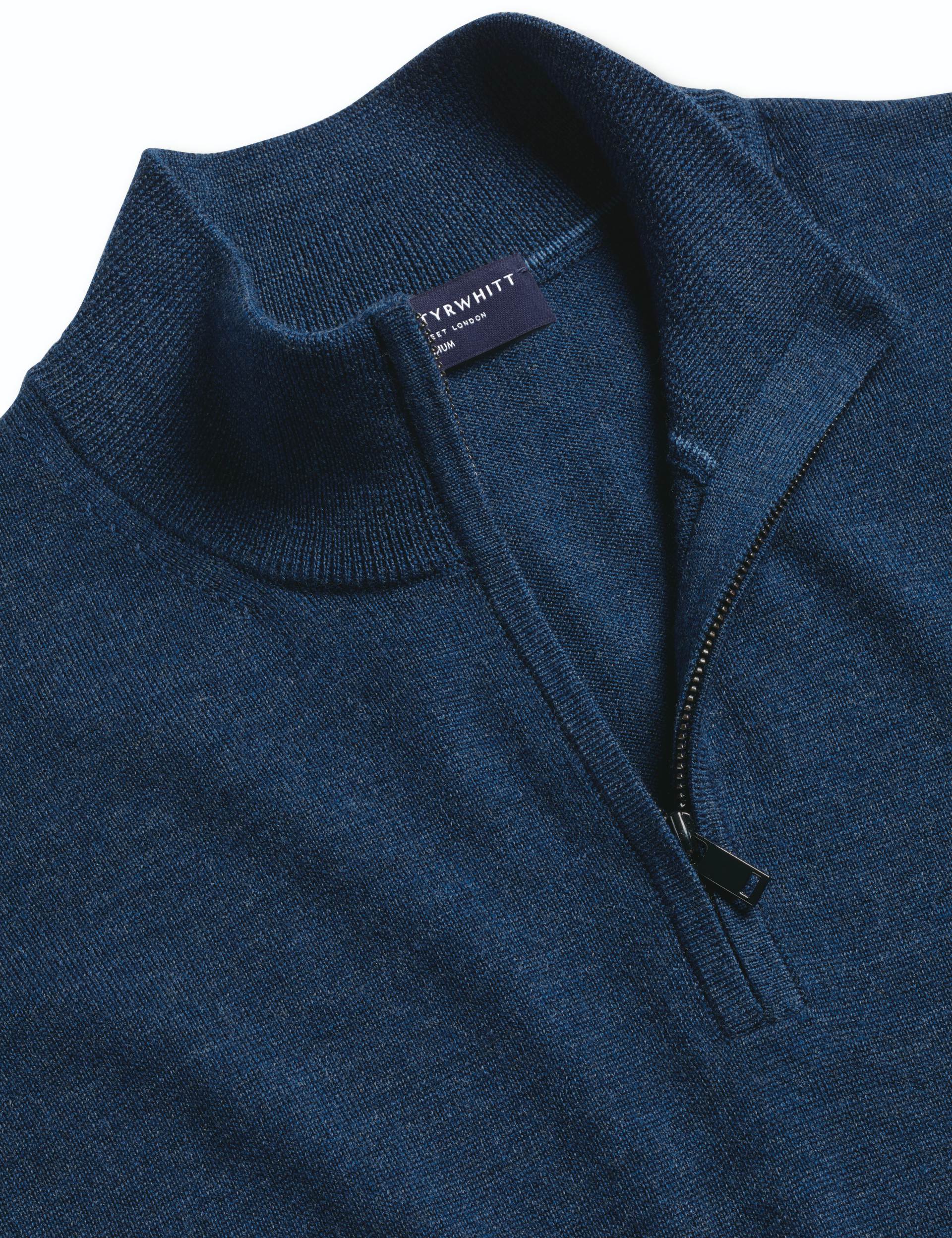 Ink blue pure merino zip neck jumper 4