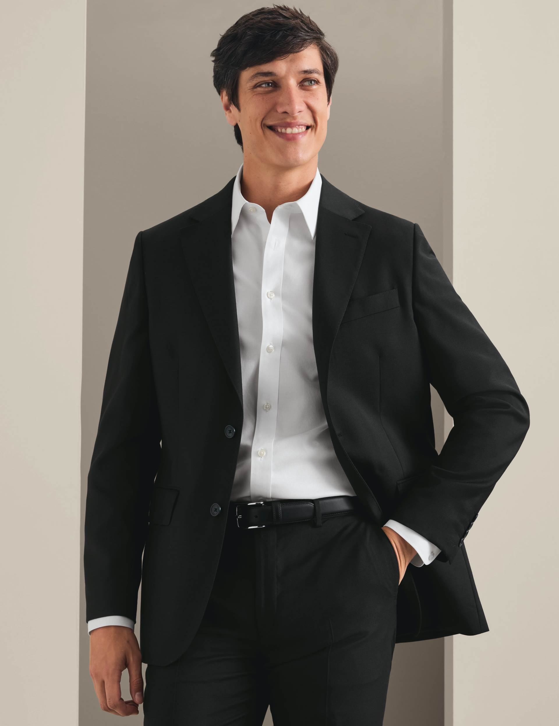 Black slim fit twill natural stretch suit jacket