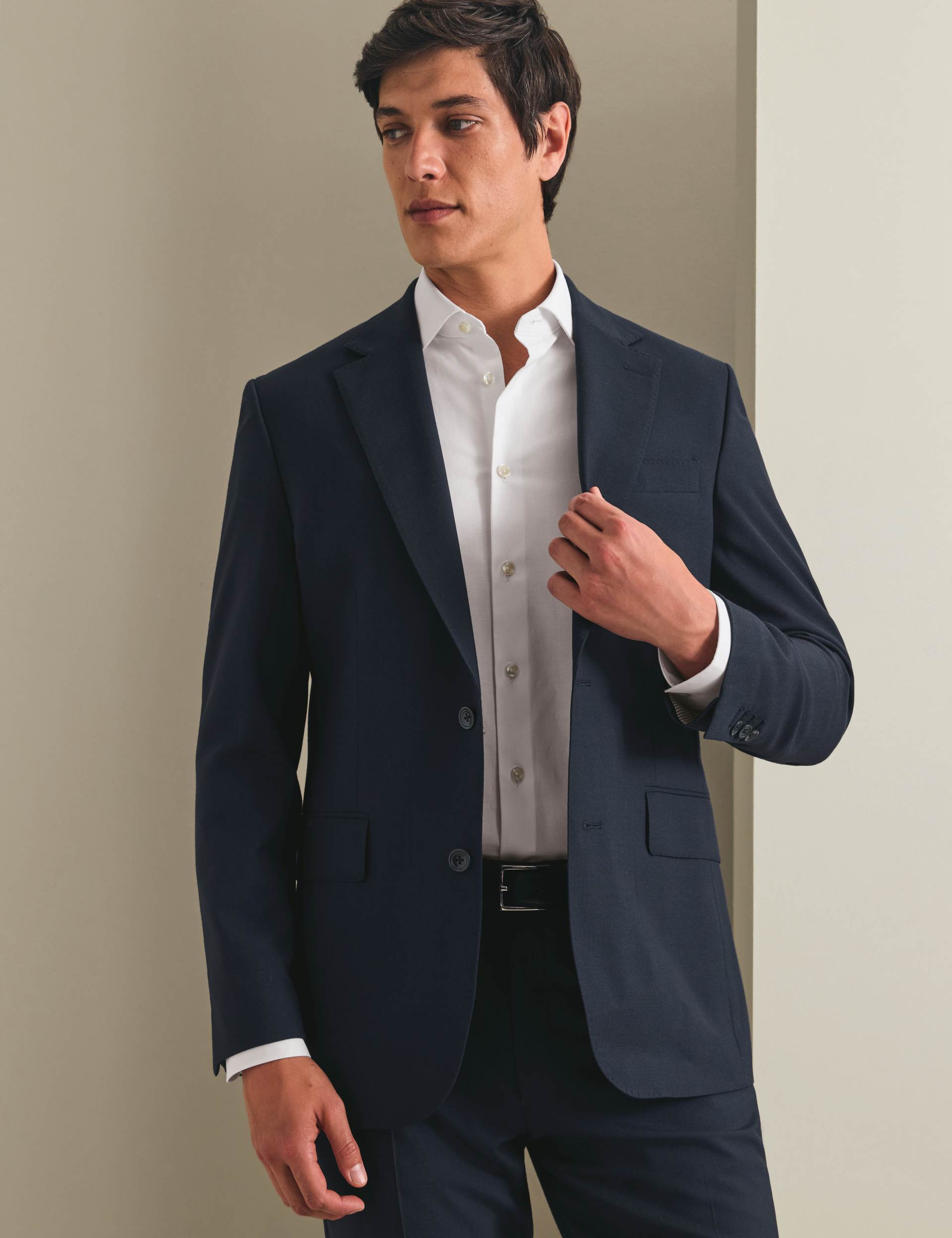 Navy slim fit natural stretch twill suit jacket 1