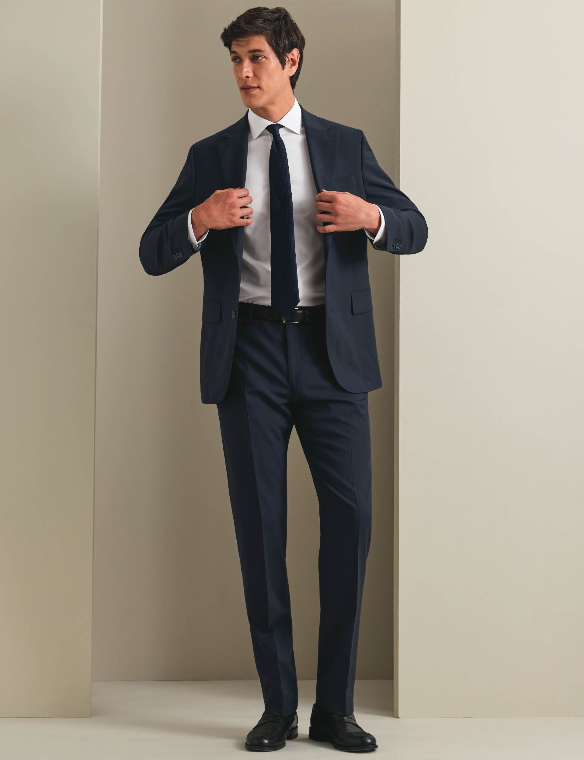Navy slim fit natural stretch twill suit jacket 2