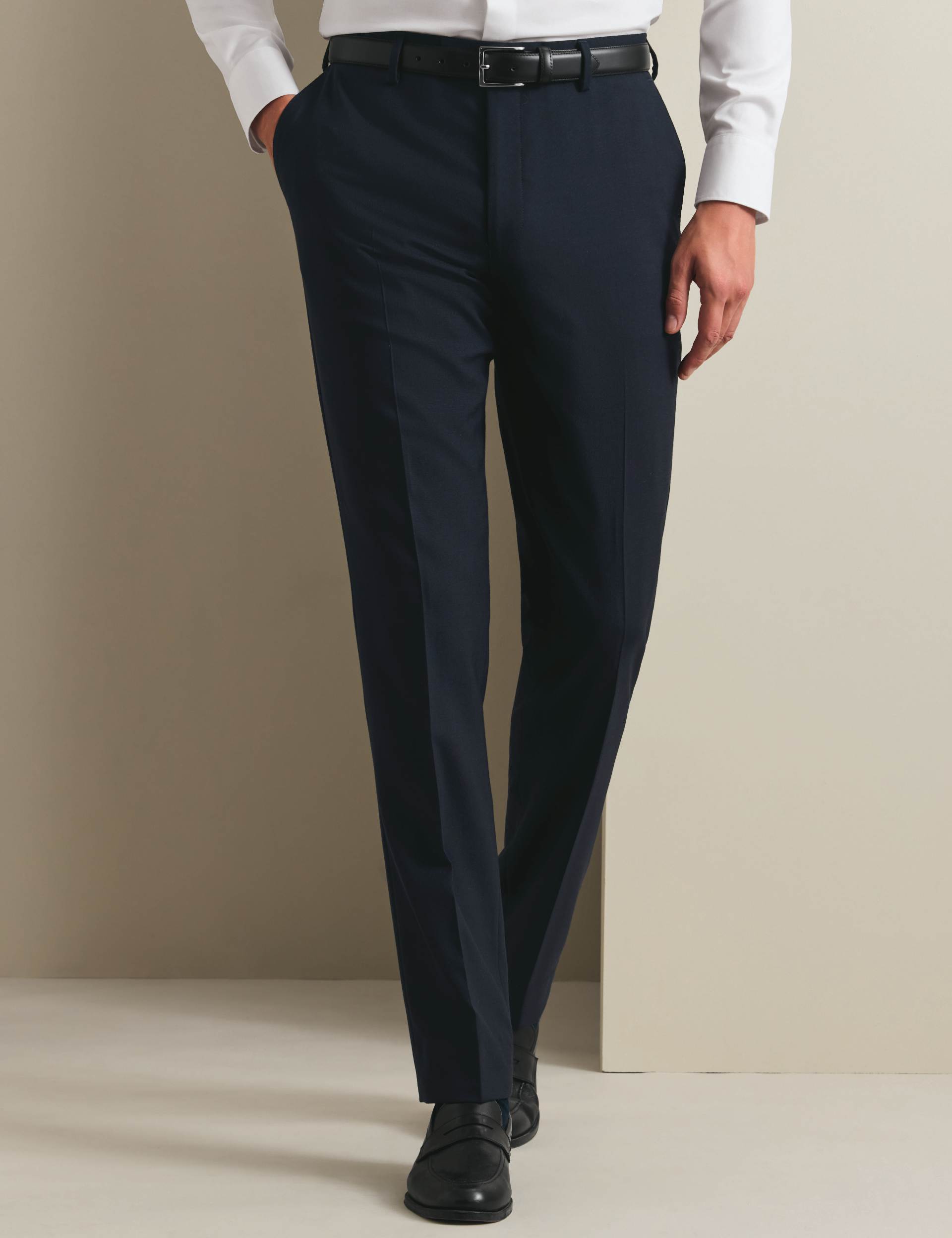Navy slim fit natural stretch twill suit trouser 1