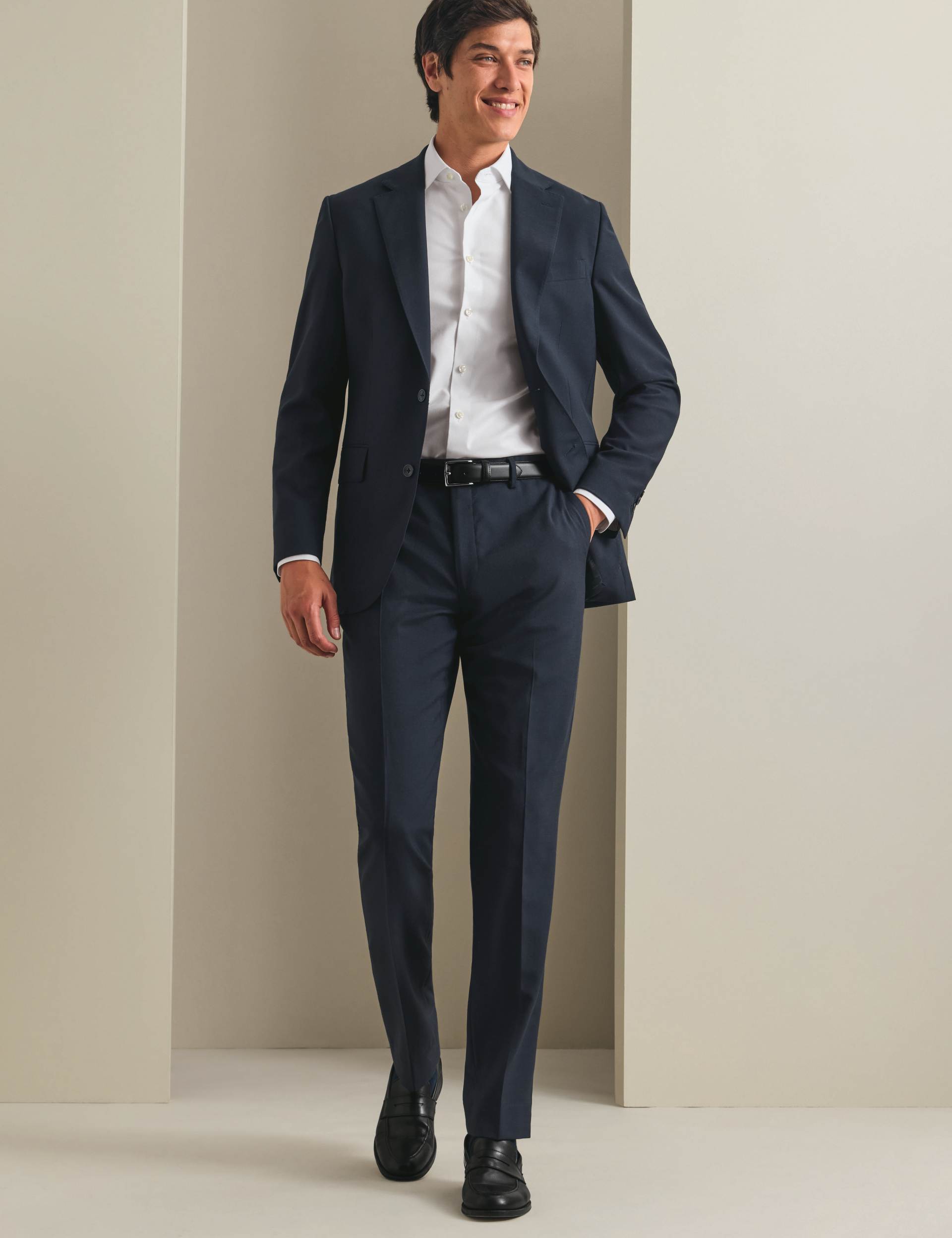 Navy slim fit natural stretch twill suit trouser 3