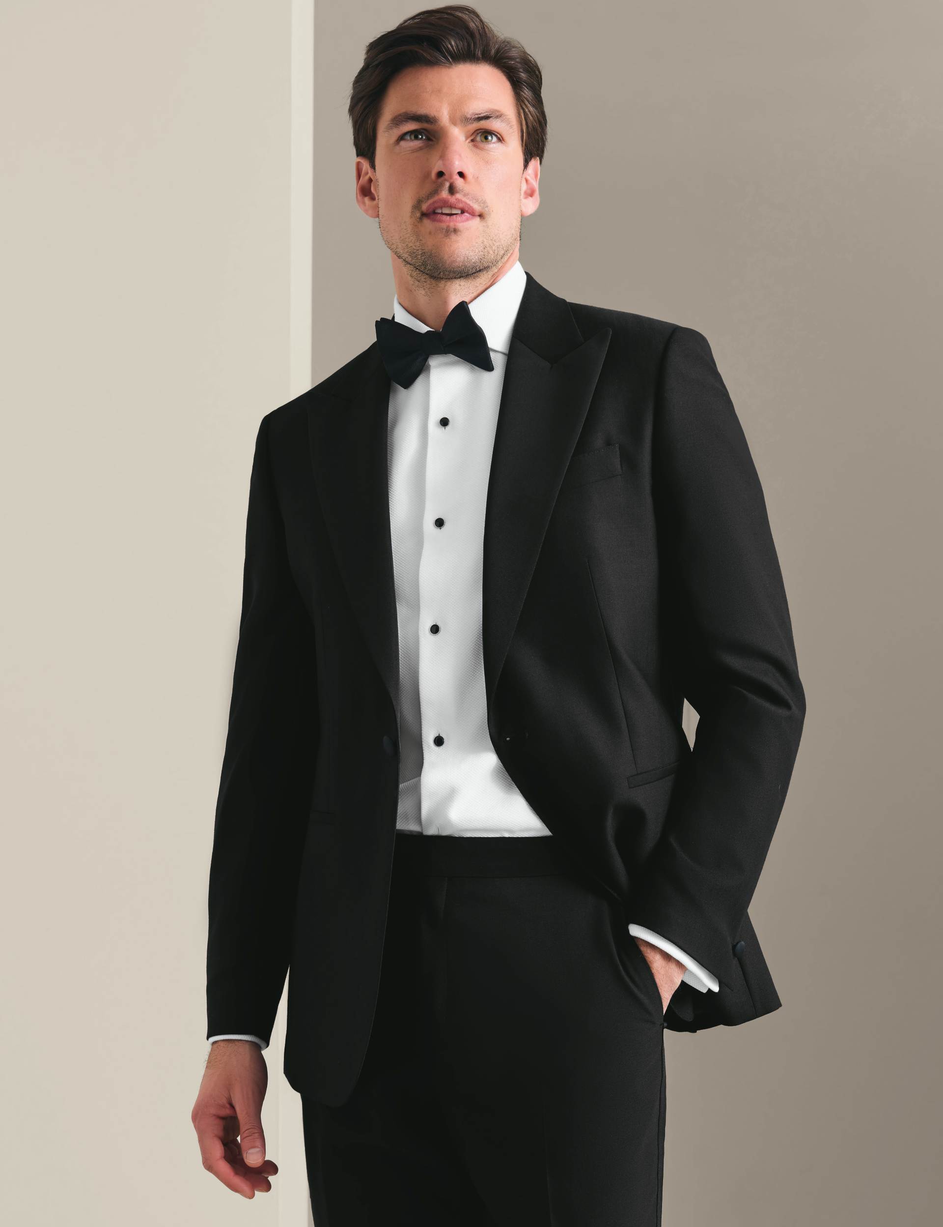 Black slim fit peak lapel dinner suit jacket 1