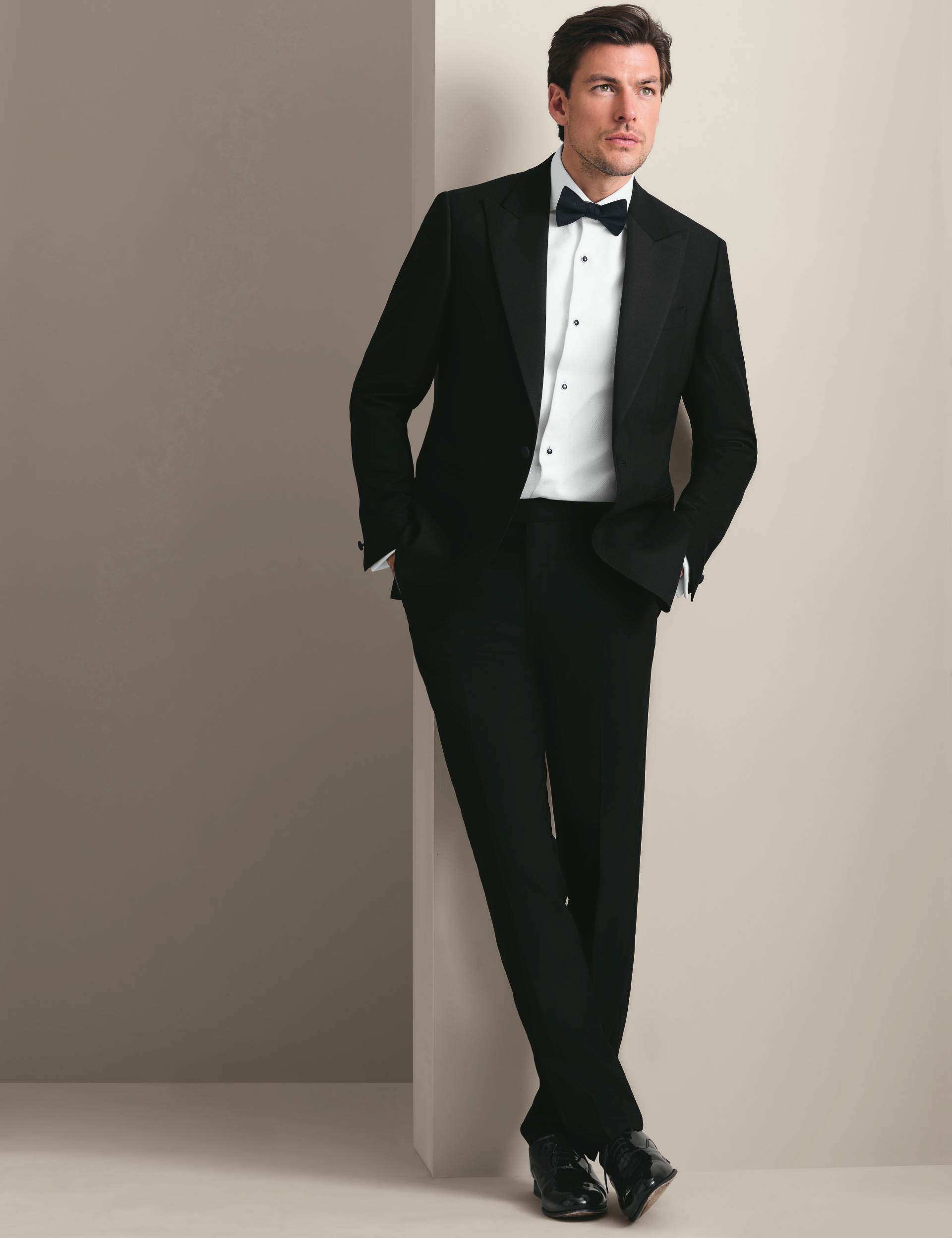 Black slim fit peak lapel dinner suit jacket 2