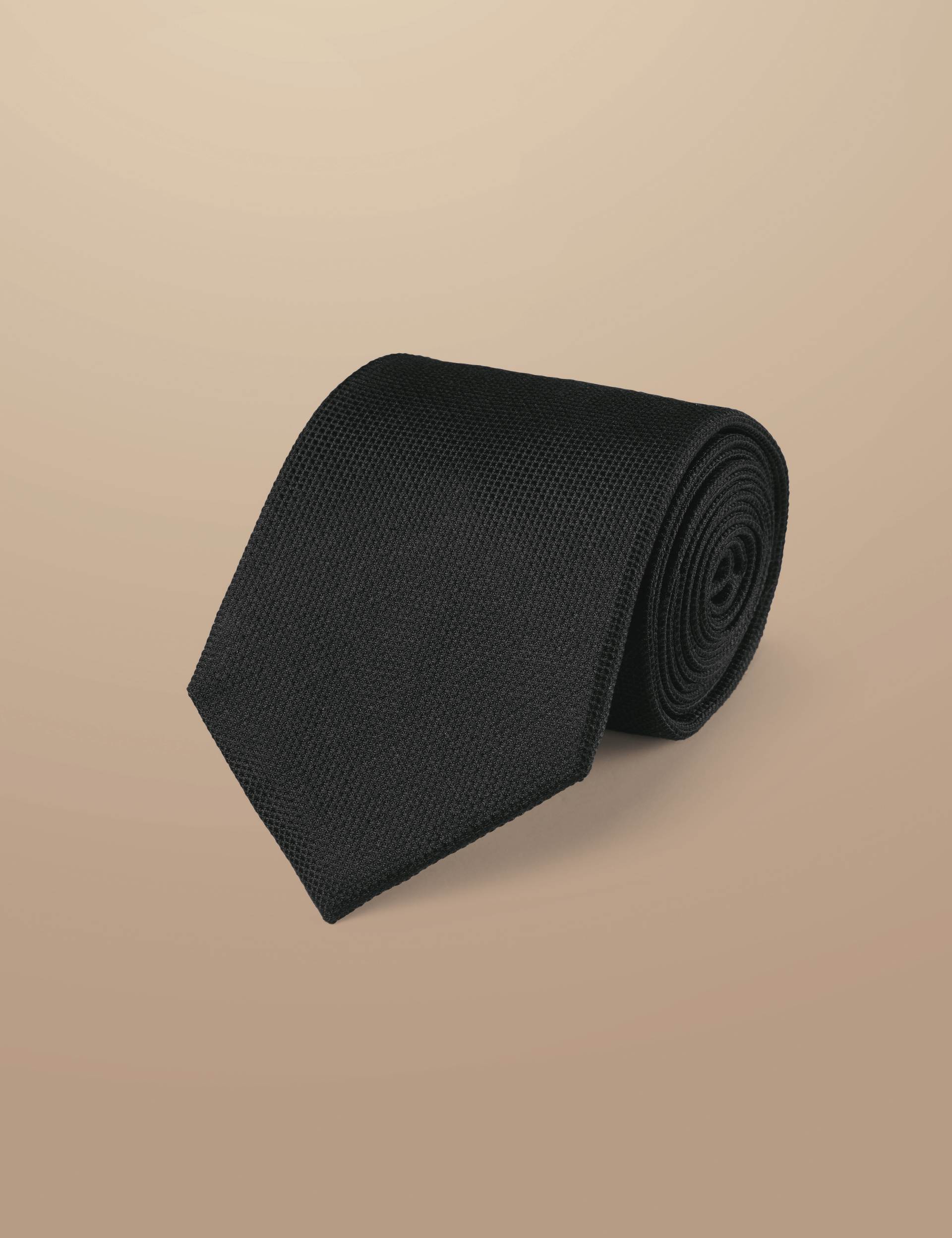 Black textured silk tie