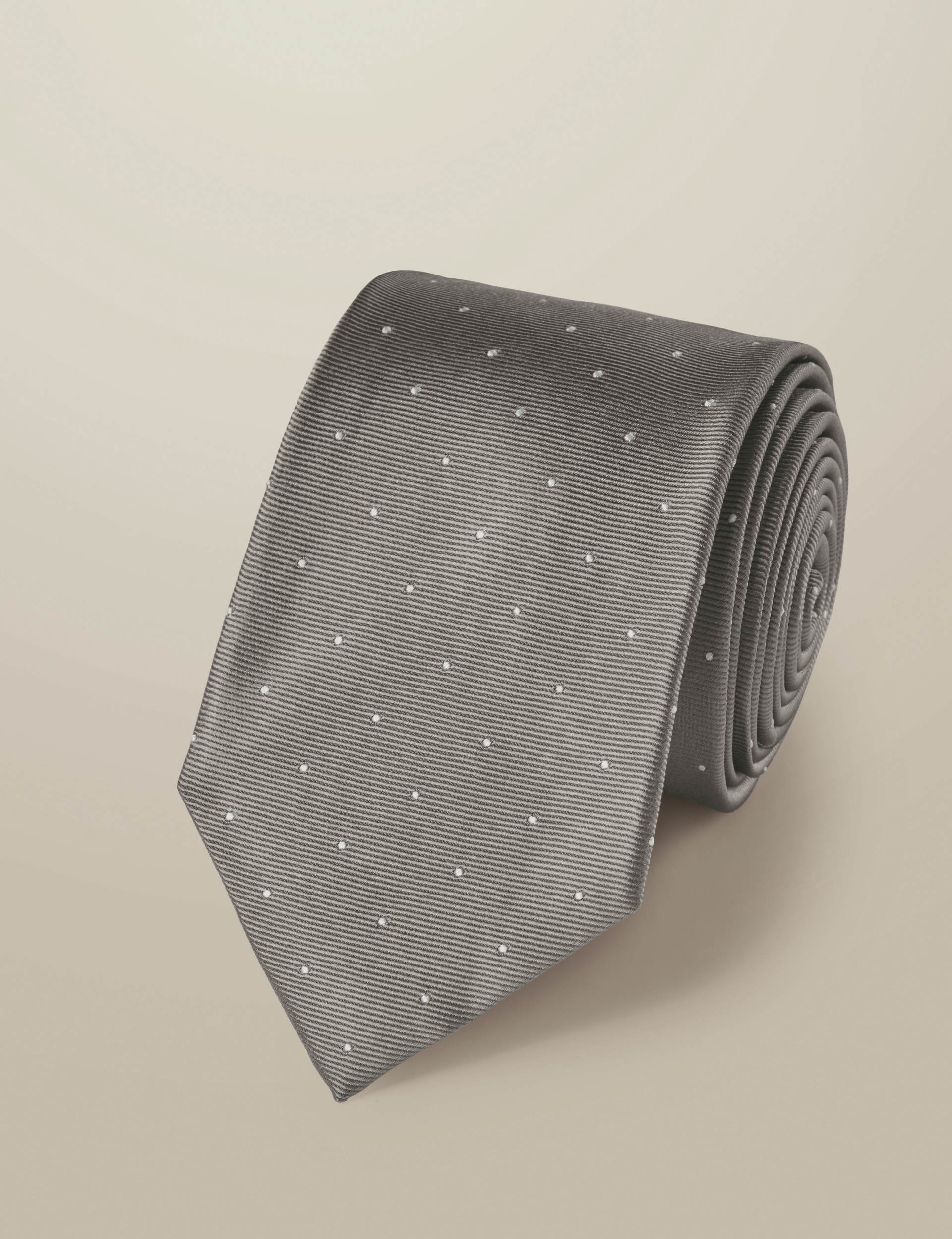 Grey spot silk tie 1
