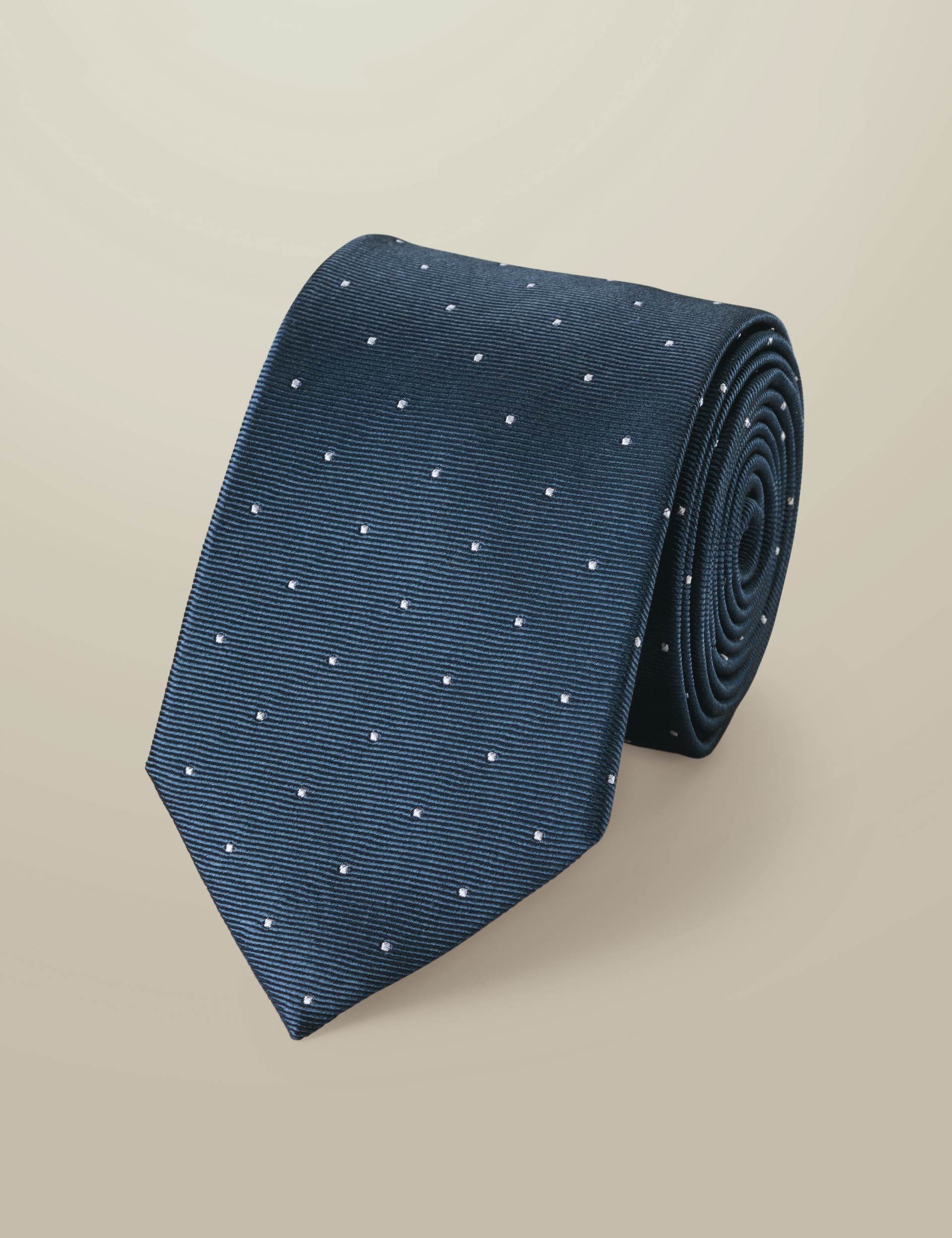 Steel blue spot silk tie
