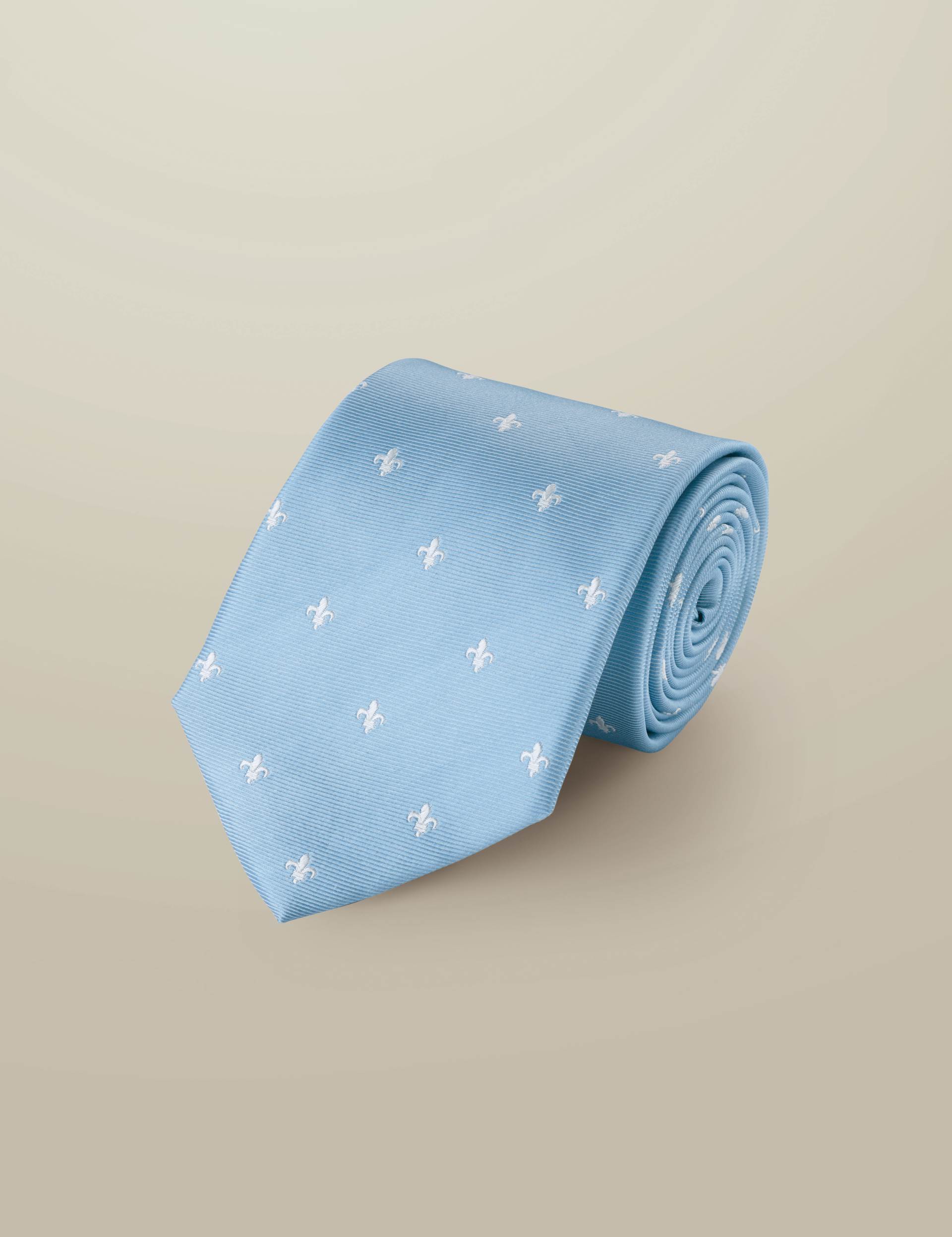 Sky blue Fleur de Lys silk tie