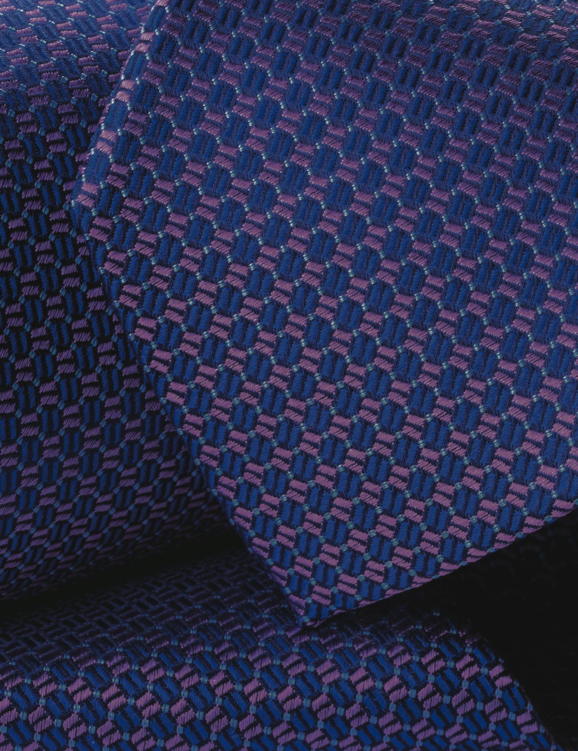 Cobalt blue and pink semi plain patterned silk tie 2