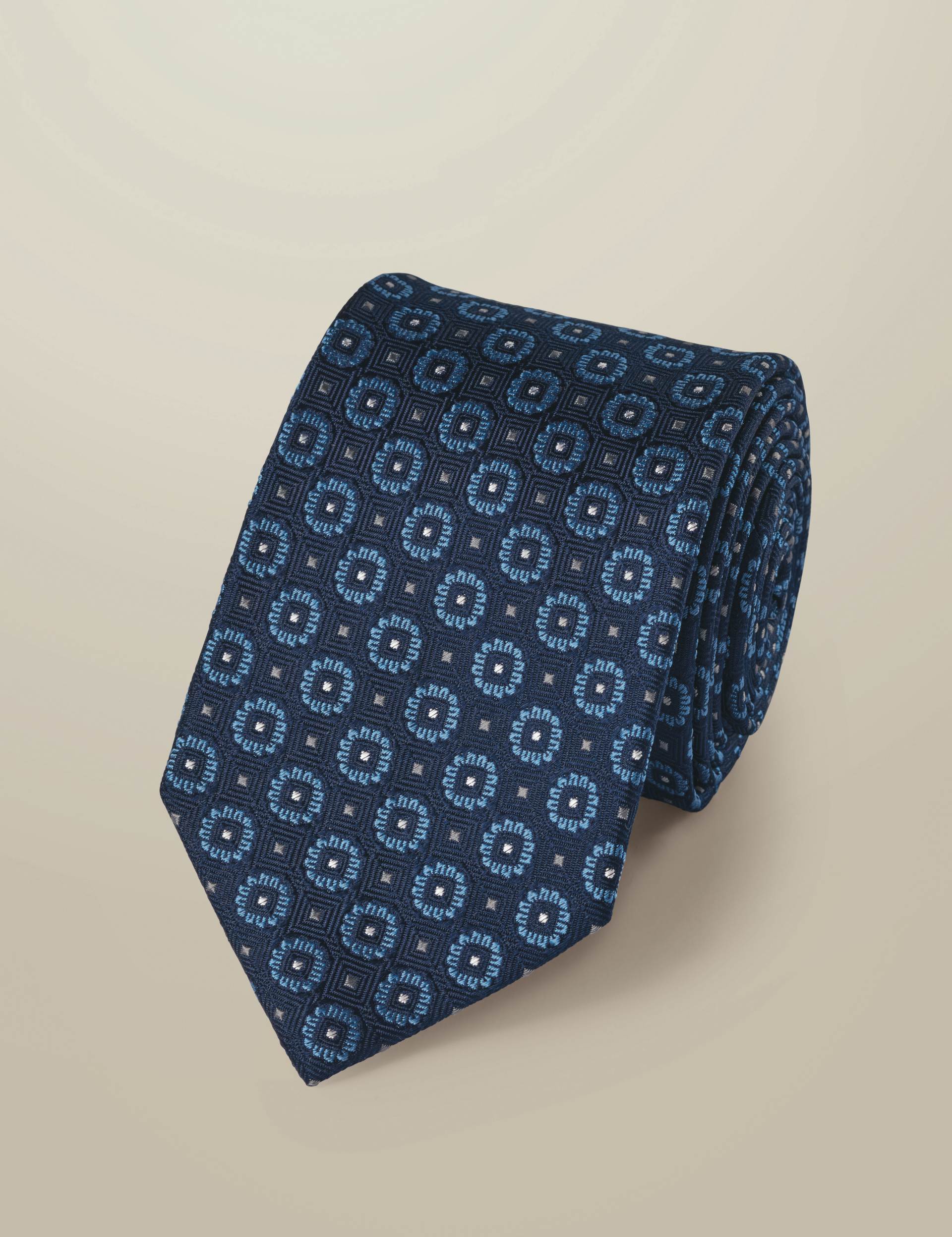 French blue medallion silk tie