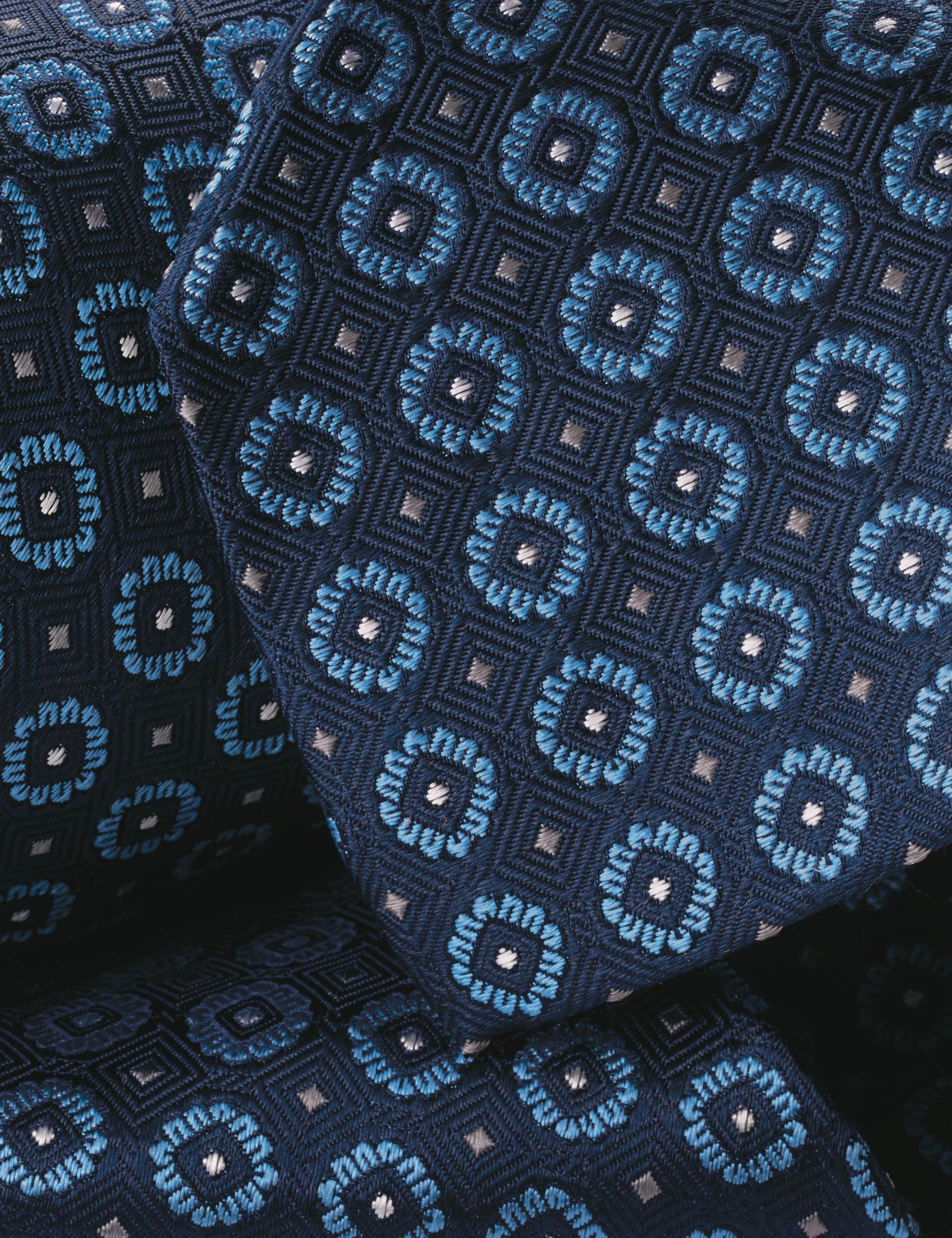 French blue medallion silk tie 2