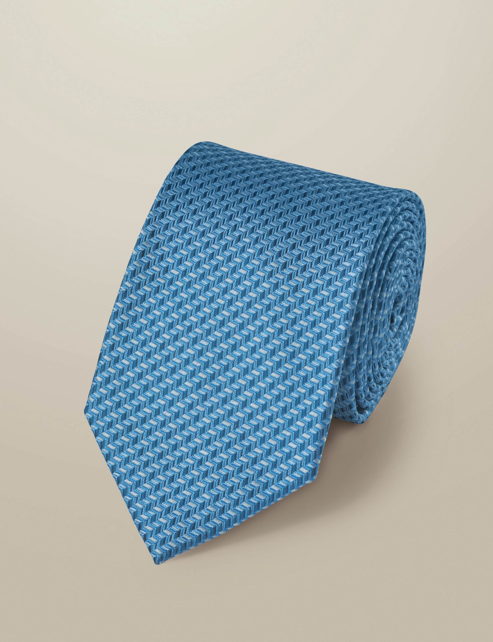 Light blue semi plain patterned silk tie