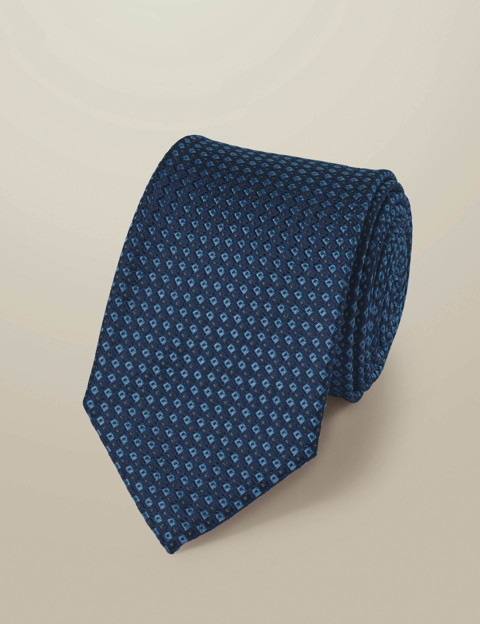Royal blue patterned silk tie 1