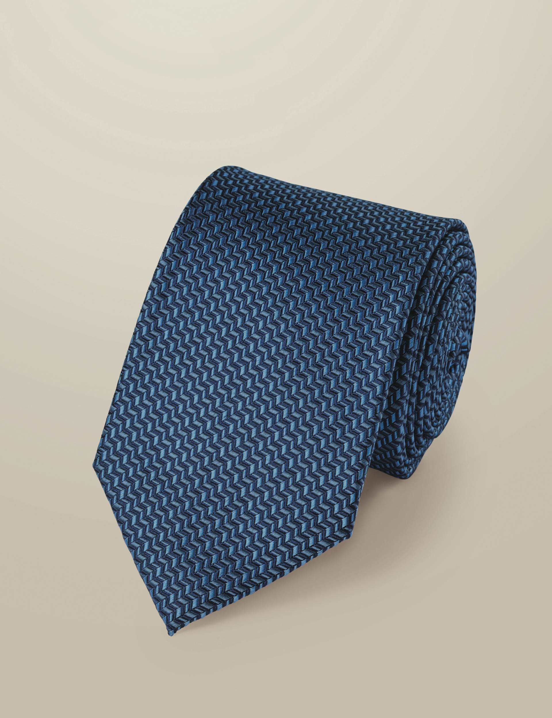 Steel and mid blue semi plain patterned silk tie