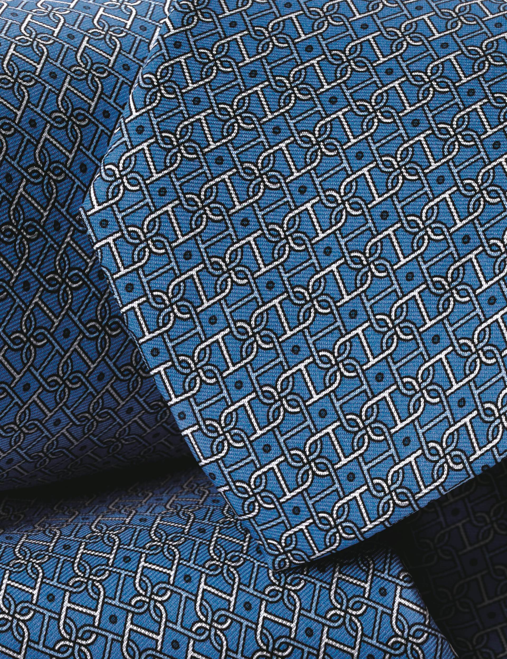 Mid blue silk print tie 2