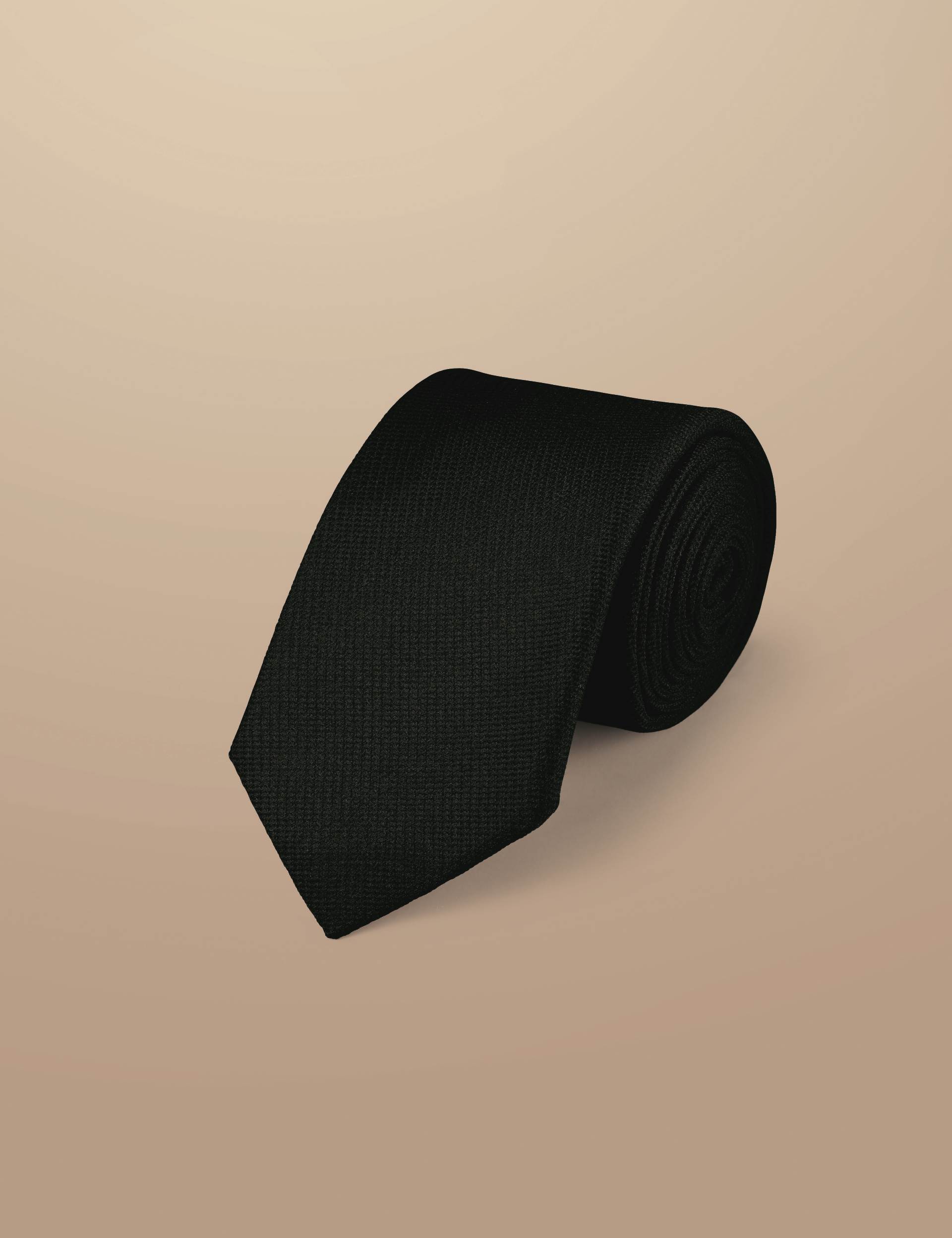 Black textured silk slim tie 1